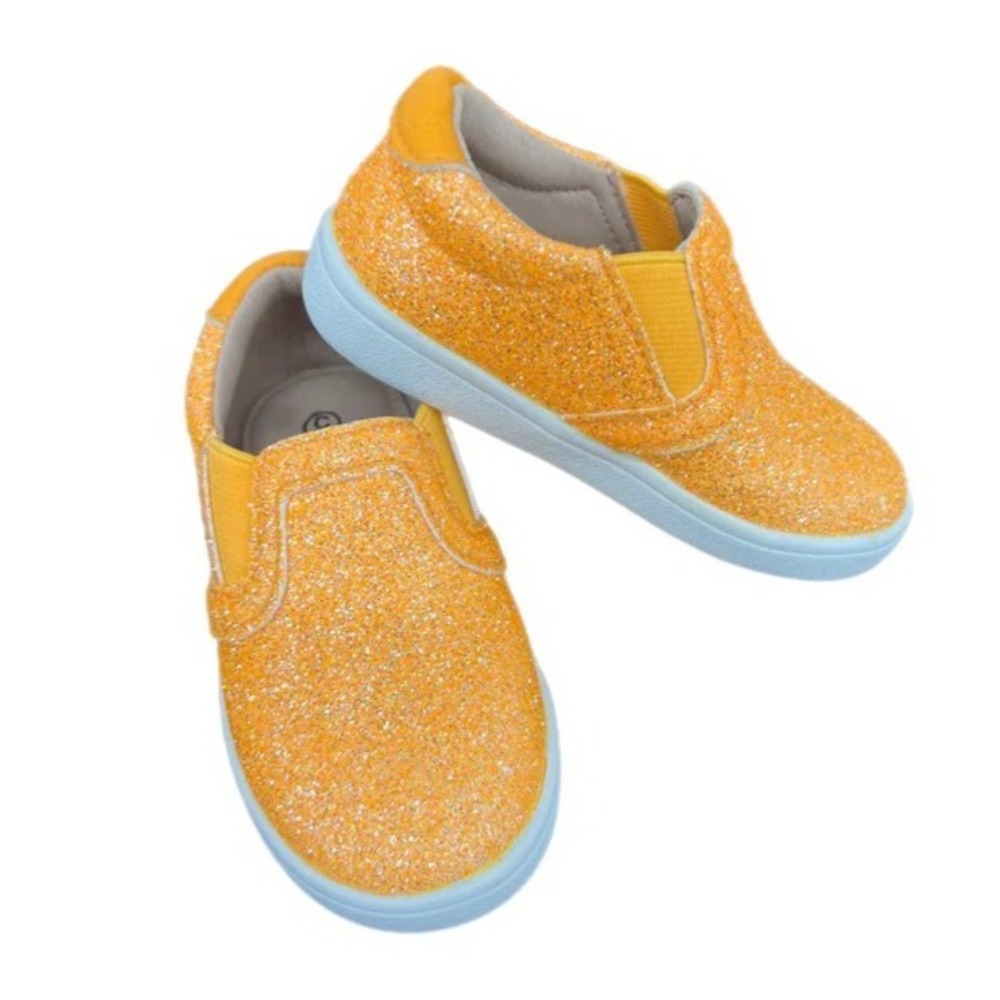 Leather Girl Baby Size 3C Orange Smooth Glitter Slides Flats Shoes‎ A Bear Co
